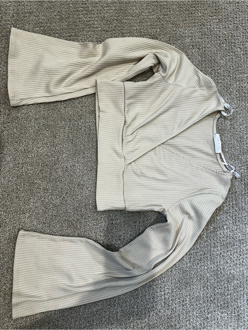 Dry Goods Beige Ribbed Long Sleeve Crop Top